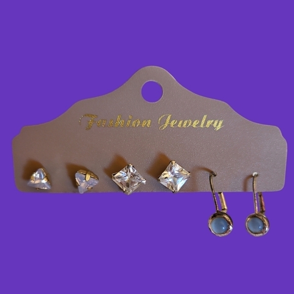 3/$30 Vintage Three Pair Rhinestone Earrings Set